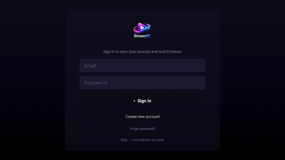 The optional account sign-in screen