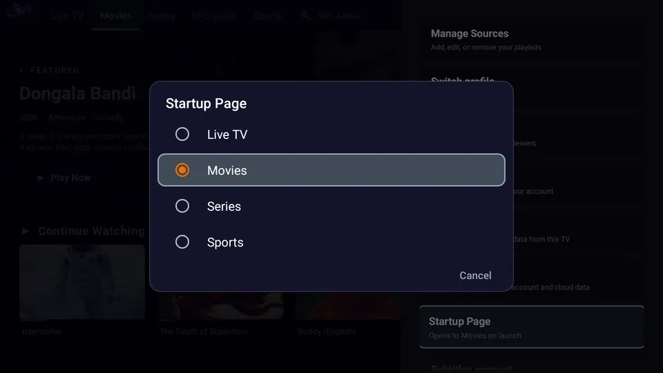 Choose which page StreamX opens to