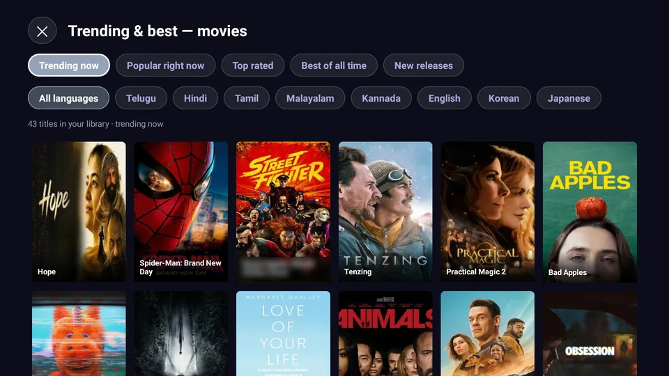 Trending and best lists by language